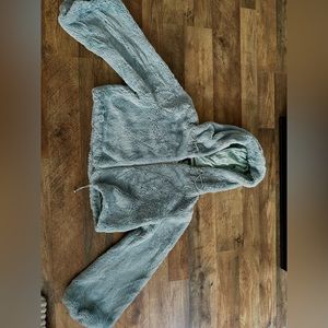 Cropped light blue furry jacket with silk inside